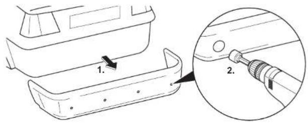 Technical diagram showing a car door handle assembly with labeled parts and a magnified detail view of the component being inserted.