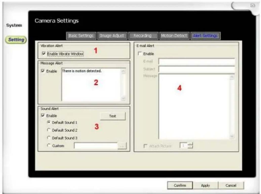TREBS Comfortcam 99500 - Paramètres d'alerte - 1