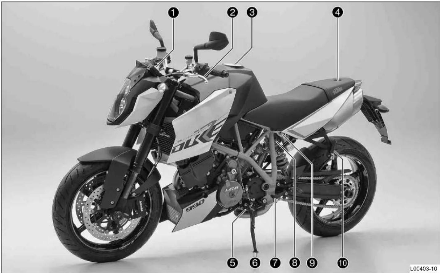 KTM 990 Super Duke R (2013) - 各部の名称 左前方 (代表写真) - 1