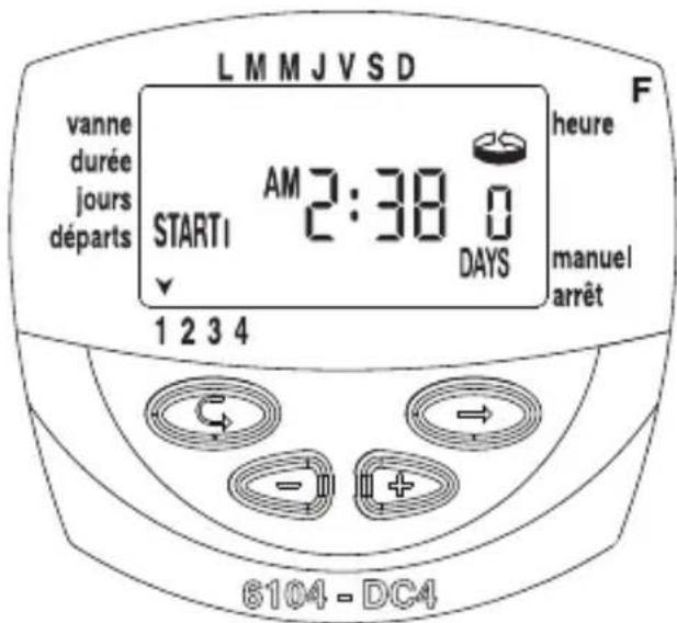 Galcon DC6S - Configuration du jour de la semaine, et de l'heure pour des programmes d'irrigation cycliques et uniques - 1