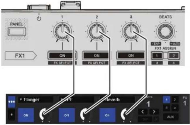 PIONEER DDJSR2 - Actionnez la touche de paramétrage d'effet 2 ou la touche de paramétrage d'effet 3 pour changer de paramètre de l'effet. - 2
