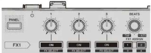 PIONEER DDJSR2 - Appuyez sur la touche de paramétrage d'effet 1 pour activer le premier type d'effet. - 1
