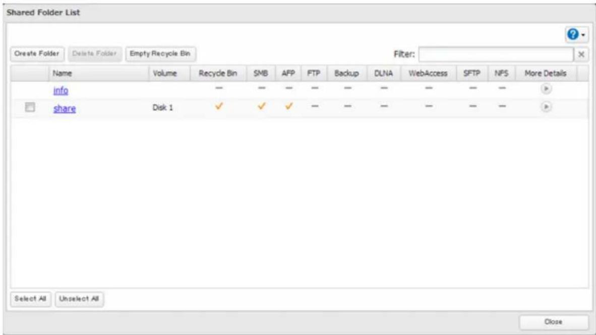 BUFFALO TeraStation TS7120r - Click a shared folder to set access restrictions on. - 1