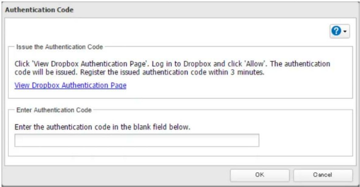 BUFFALO TeraStation 5810DN - Cliquez sur [Afficher la page d'authentication Dropbox (View Dropbox Authentication Page)]. - 1
