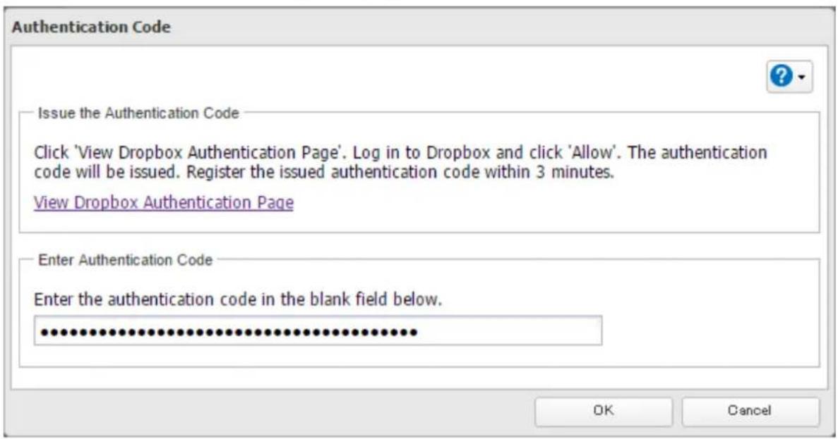 BUFFALO TeraStation 5810DN - Collez le code d'authentication et cliquez sur [OK]. - 1