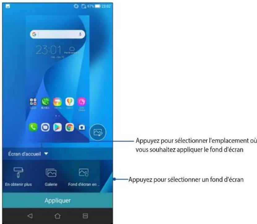 23:01 Appuyez pour sélectionner l'emplacement où vous souhaitez appliquer le fond d'écran Appuyez pour sélectionner un fond d'écran Écran d'accueil En obtenir plus Galerie Fond d'écran en ... Appliquer