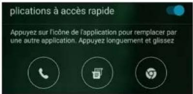 plications à accès rapide Appuyez sur l'icône de l'application pour remplacer par une autre application. Appuyez longuement et glissez