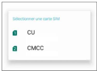 Sélectionner une carte SIM 1 CU 2 CMCC