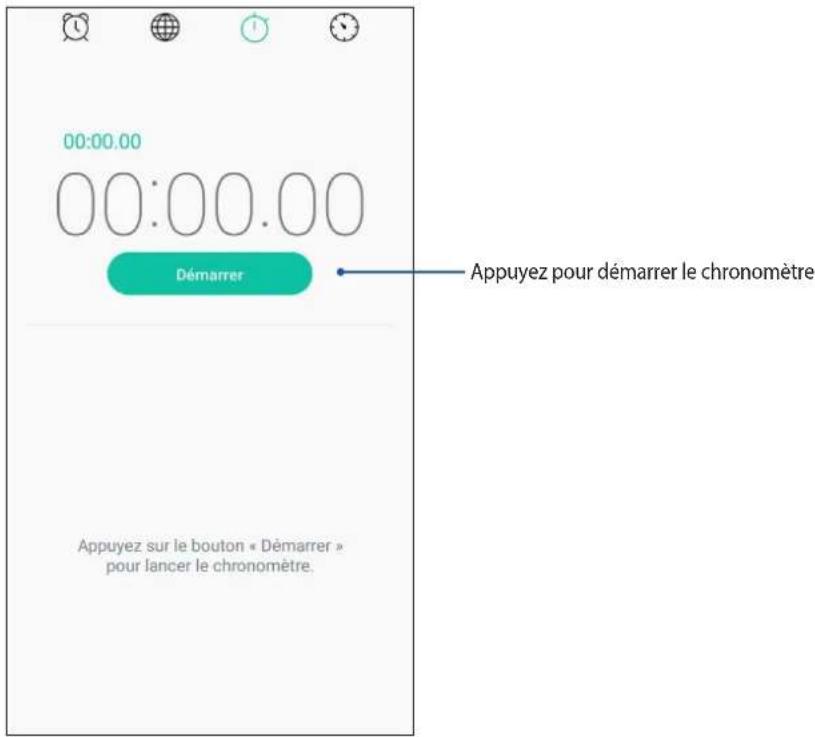 00:00.00 00:00.00 Démarrer Appuyez pour démarrer le chronomètre Appuyez sur le bouton « Démarrer » pour lancer le chronomètre.