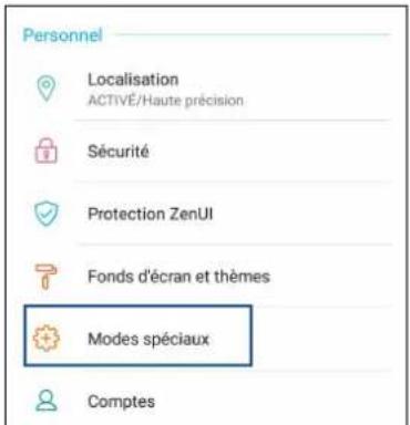Personnel Localisation ACTIVE/Haute précision Sécurité Protection ZenUI Fonds d'écran et thèmes Modes spéciaux Comptes