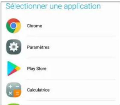 Sélectionner une application Chrome Paramètres Play Store Calculatrice