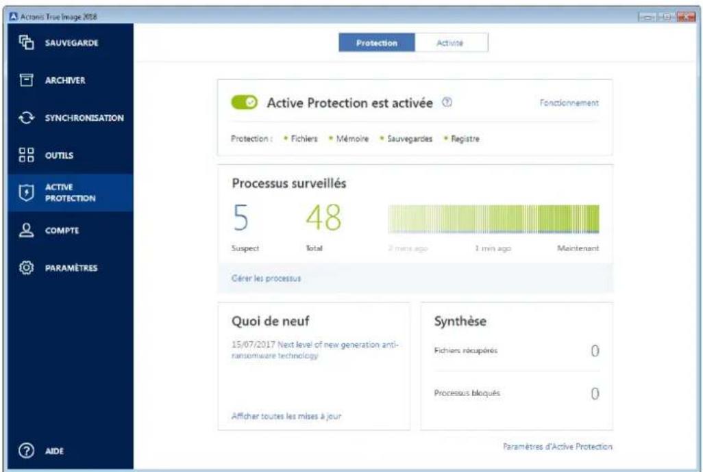 ACRONIS True Image 2018 - Tableau de bord d'acronis active protection - 1
