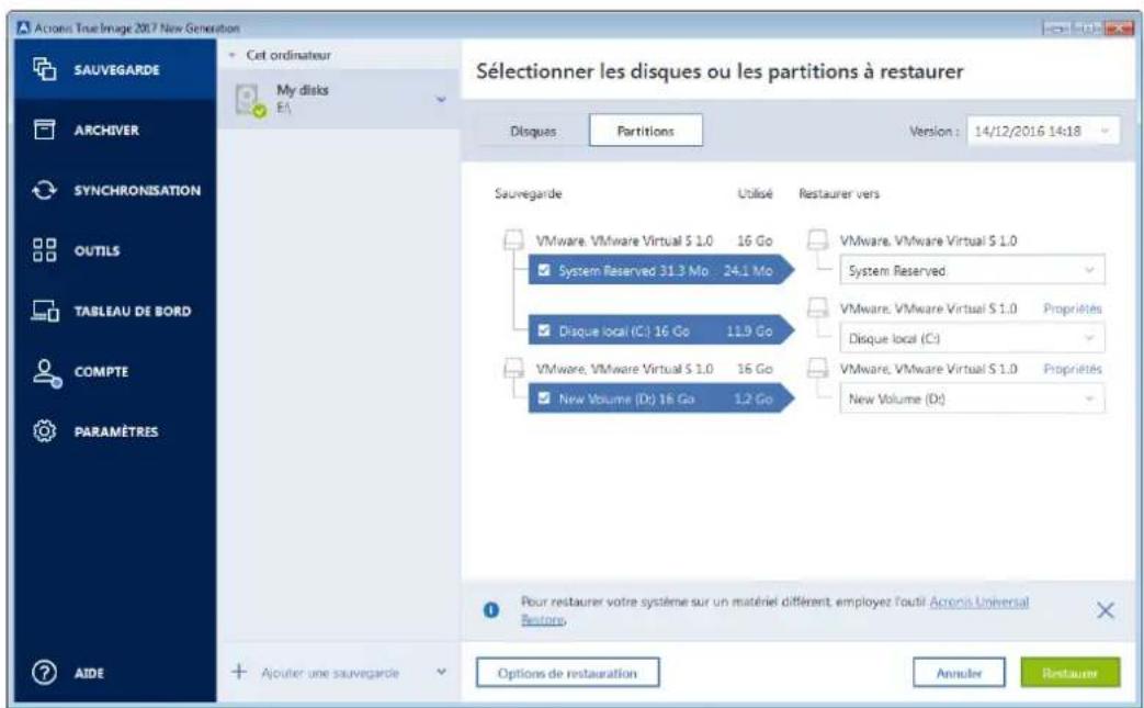 ACRONIS True Image 2018 - Pour restaurer les partitions ou les disques : - 1