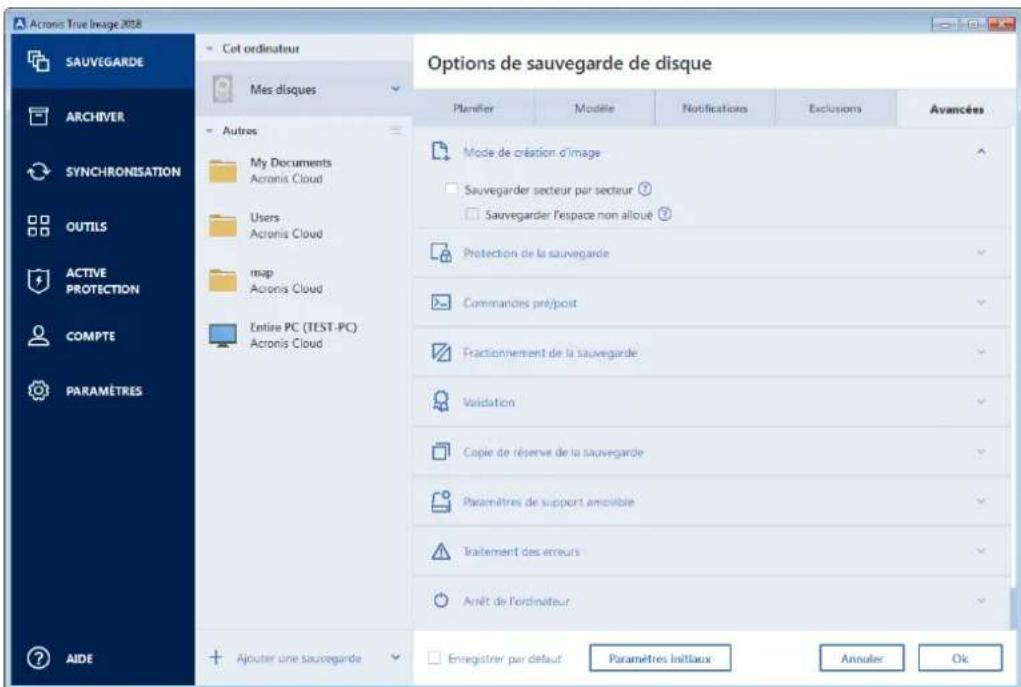 ACRONIS True Image 2018 - Options de sauvegarde - 1