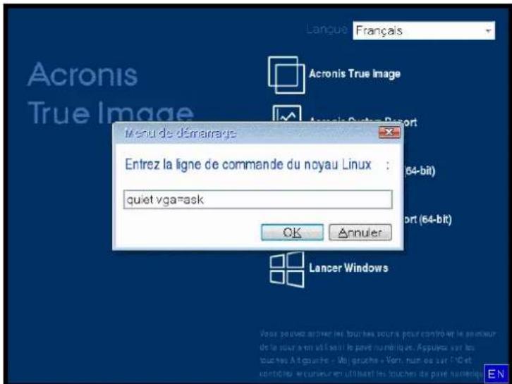 ACRONIS True Image 2018 - Sélection du mode vidéo lors du démarrage à partir du support de secours - 1