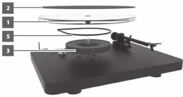 NAD C 558 - INSTALLATION DE LA PLATINE, DE LA PLATINE INTERNE, DU TAPIS EN FEUTRE ET DE LA COURROIE D'ENTRAJINEMENT - 1