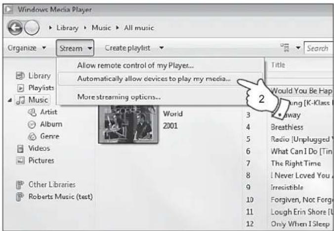 ROBERTS R100 - Configurer l'accès upnp avec windows media player - 1