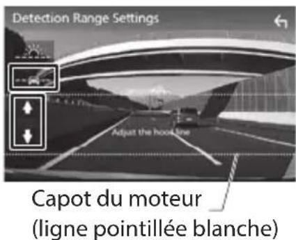KENWOOD DRVN520 - Appuyez sur [→ pour ajuster la ligne pointillée blanche sur l'extrémité du capot avant à l'aide de [↑]/[↓] - 1