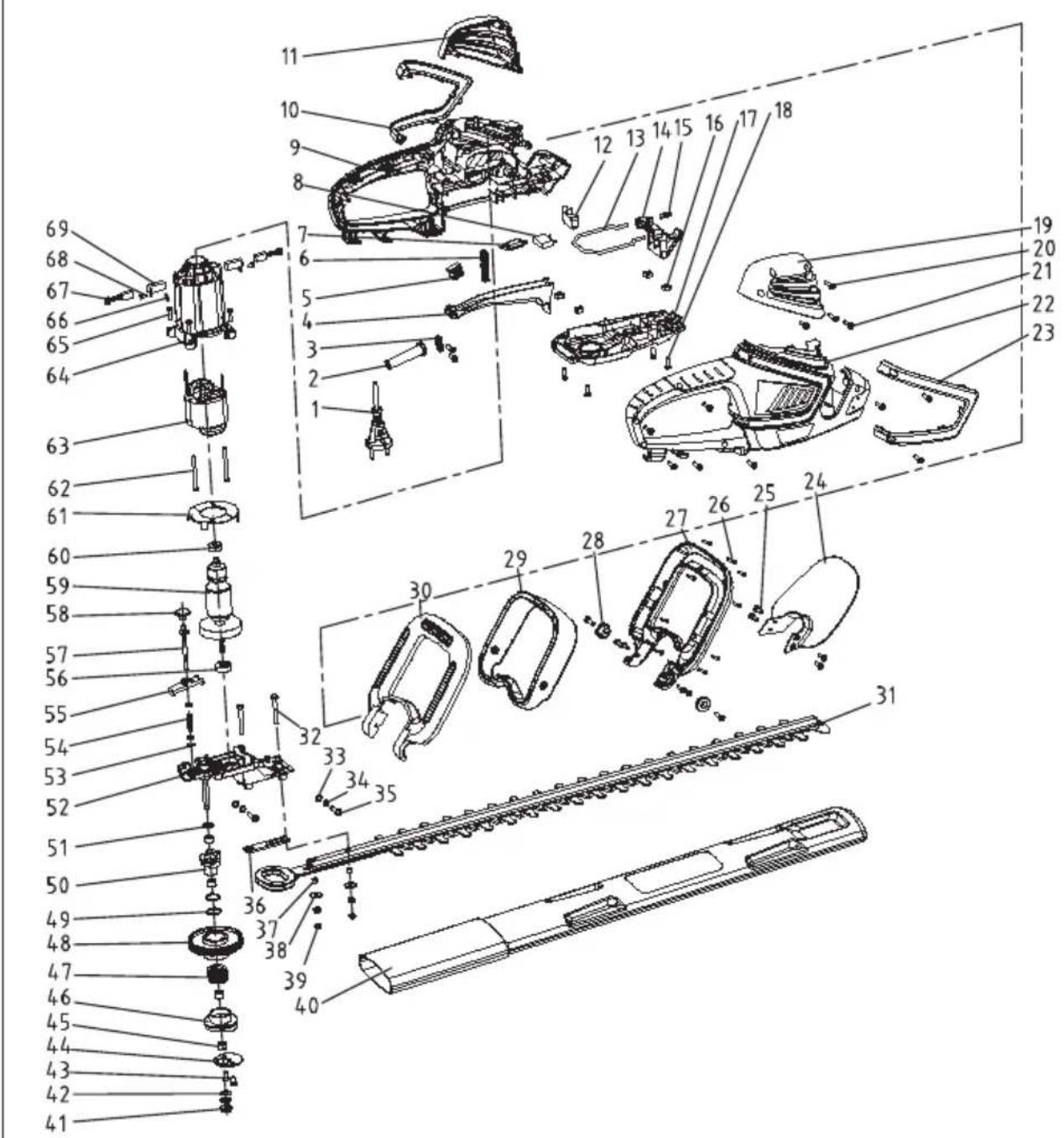FLORABEST FHT 600 C3 - Vue éclatée • Explosionszeichnung Exploded Drawing - 1