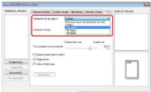 CANON imageFORMULA DRM260 - Si vous souhaitez faire pivoter les images d'un document placé horizontalement, pour corriger l'orientation - 1