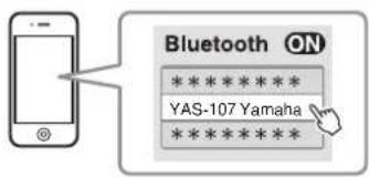 YAMAHA YAS107 - Valj "YAS-107 Yamaha" fran Bluetooth listen over apparater pa apparaten. - 1