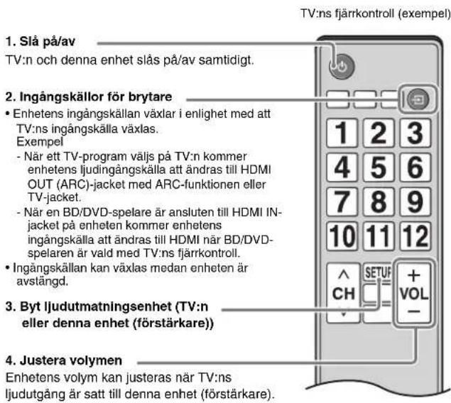 YAMAHA YAS107 - Samordnade Funktioner via TV-fjarrkontrollen - 1