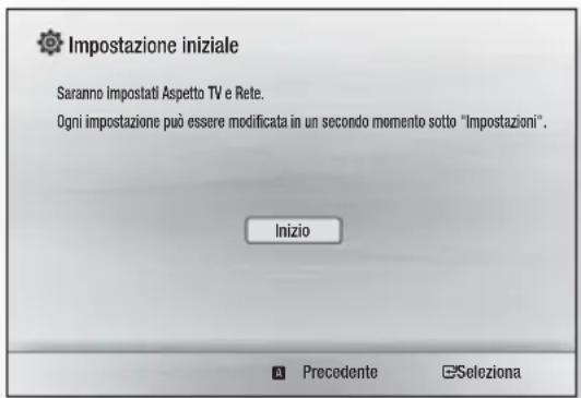 Impostazione iniziale Saranno impostati Aspetto TV e Rete. Ogni impostazione può essere modificata in un secondo momento sotto "Impostazioni". Inizio Precedente Seleziona