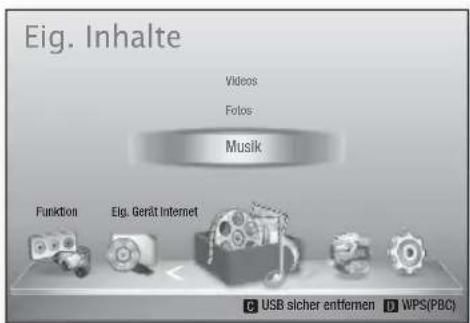 Eig. Inhalte Videos Fotos Musik Funktion Eig. Gerät Internet USB sicher entfernen WPS(PBC)