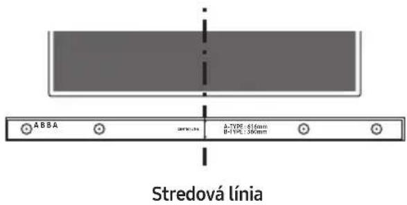 SAMSUNG HWM550 - Zarovnajte Stredovú liniu papierovej šablóny so stredom TV (ak upevnujete zariadenie Soundbar pod TV) a potom upevnite Instalačné pomôcku na montáž na stenu k stene pomocou pásky. - 1
