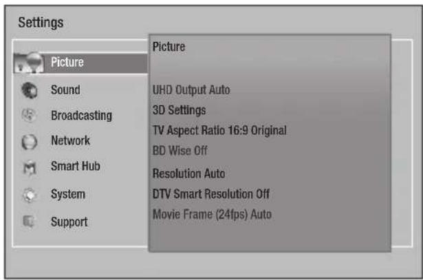 SAMSUNG BDH8500M - Accessing the Settings Screen - 1
