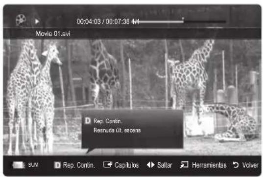 SAMSUNG UE40C9000SW - Reproduccion continua de un archivo grabado o de pellicula (reanudar reproduccion) - 1