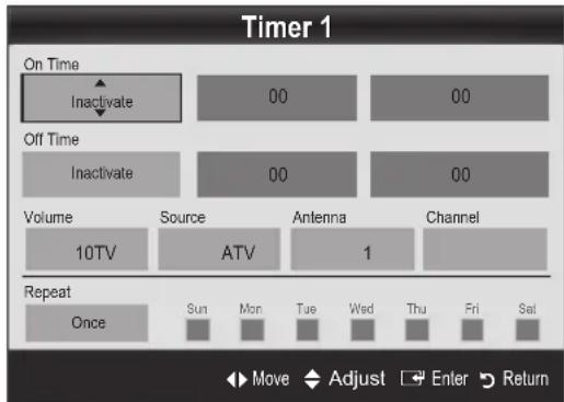 SAMSUNG UE40C9000SW - Setting the On/Off Timer - 1