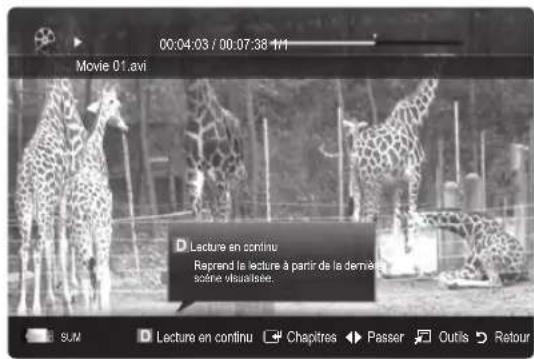 SAMSUNG UE55C6005RW - Lecture d'un fjichier video en continu (Reprise la lecture) - 1