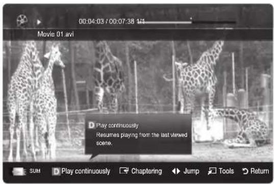 SAMSUNG UE65C8000XW - Playing recorded TV or movie file continuously (Resume Play) - 1