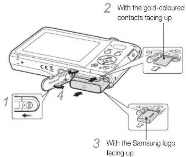 SAMSUNG PL81 - Inserting the battery and memory card - 1