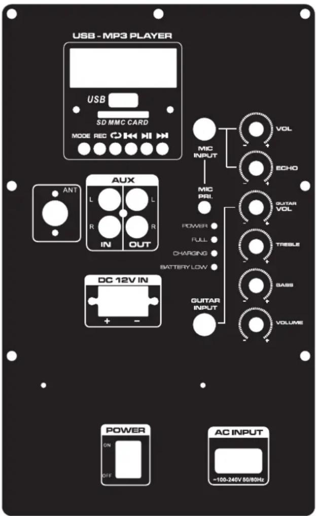 iDance Groove 980 - Panneau/plaque arrriere / fonction MP3 et fonctionnement - 1