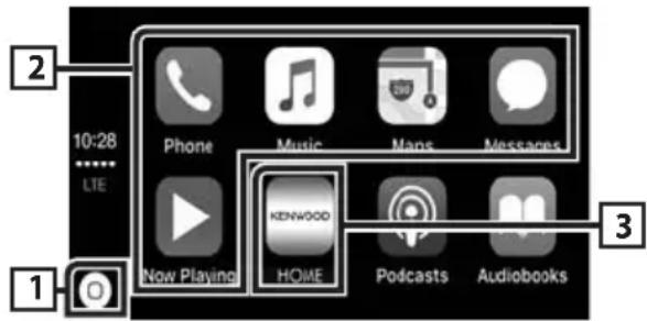 KENWOOD DMX7018BTS - Boutons de commande et applications disponibles sur l'écran d'accueil de CarPlay - 1