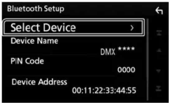 KENWOOD DMX7018BTS - Touchez [Select Device] sur l'écran de CONFIGURATION du Bluetooth. - 1