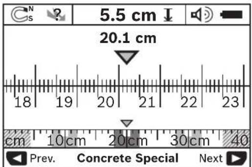 BOSCH Dtect 150 SV Professional - Zmena druhú zobrazeni - 1