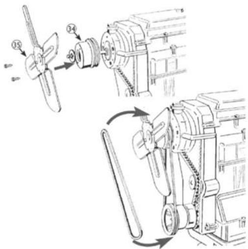 MEGABLEU HM04MB - Montage de la poulie de ventilateur, du ventilateur et de sa courroie - 1