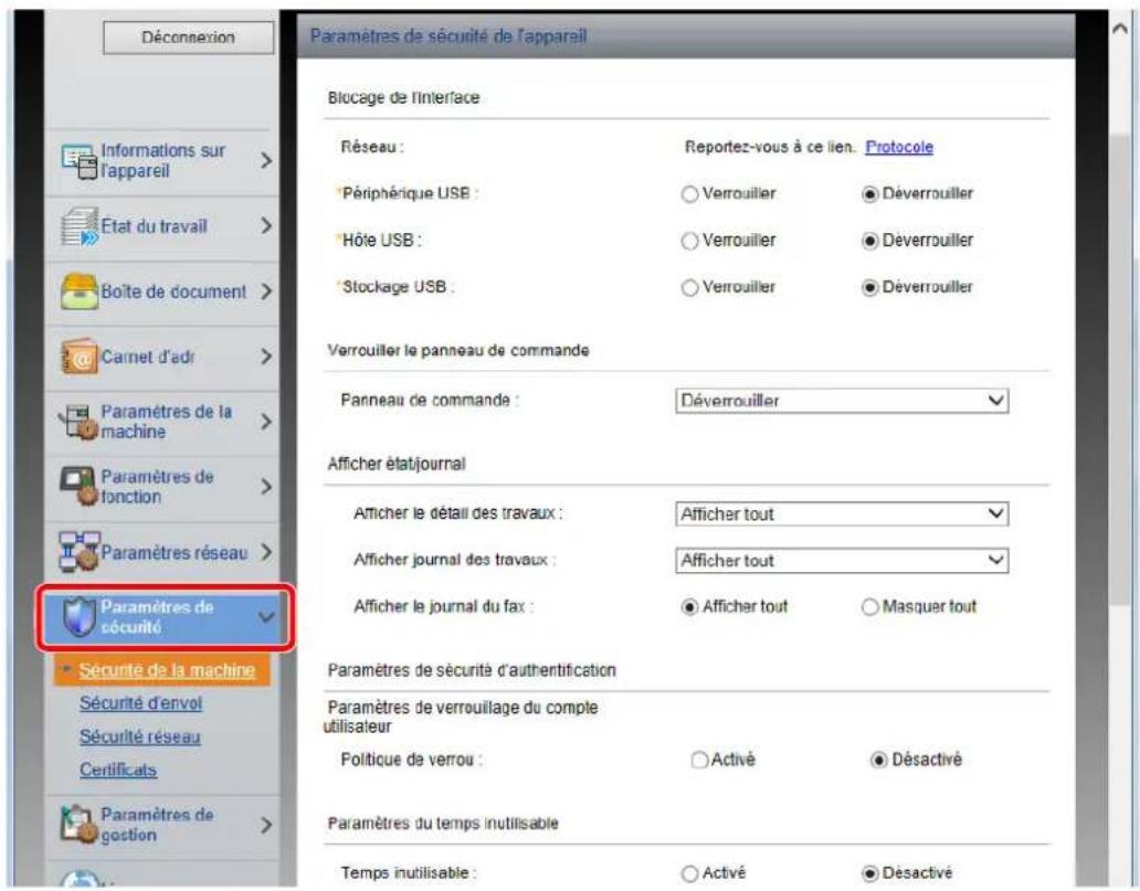 KYOCERA Ecosys M5526cdn - Configurer les paramètres de sécurité. - 1