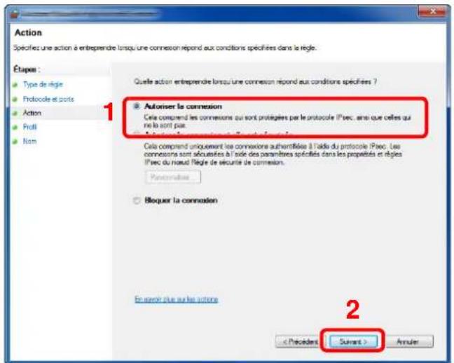 KYOCERA Ecosys M5526cdw - Sélectionner [TCP] pour le port auquel appliquer la rège. Sélectionner ensuite [Ports locaux spécifiques] et saisir « 445», puis cliquer sur [Suvant]. - 2