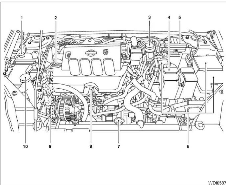 NISSAN Sentra (2009) - POINTSDEVÉRIFICATIONDANSLE COMPARTIMENTMOTEUR - 1