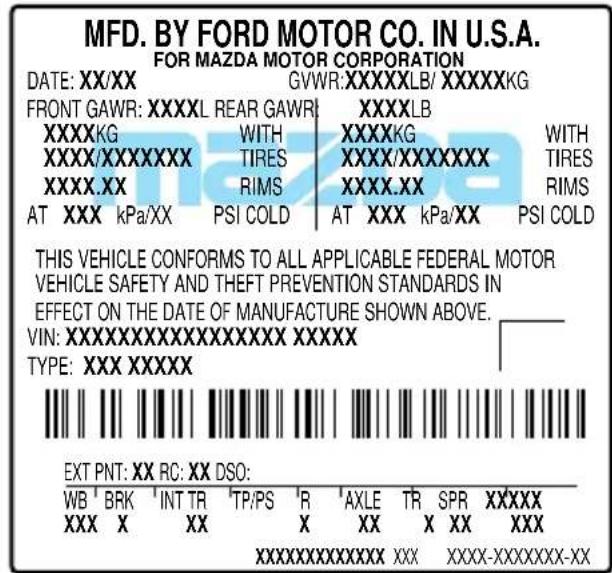 MAZDA BSeries (2006) - Étiquette d'homologation de sécurité - 1