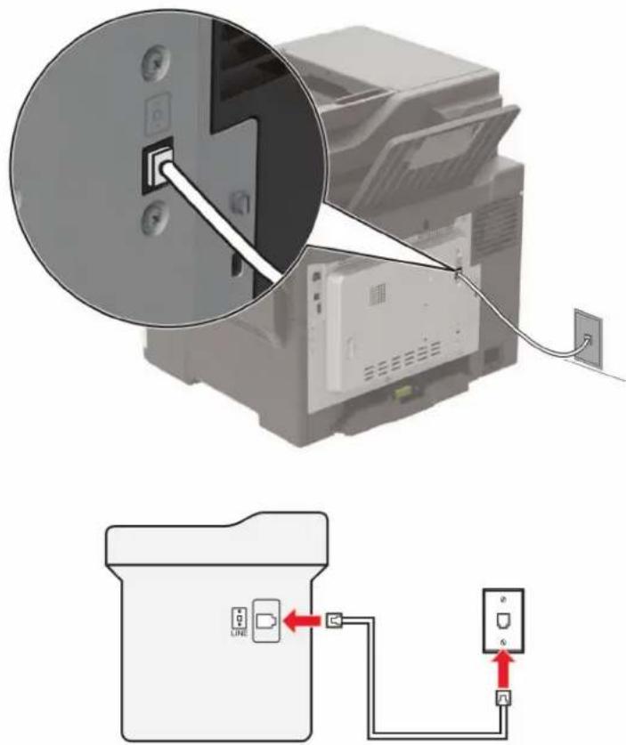 LEXMARK CX421adn - Configuration 1: L'imprimante est connectee à une ligne de télécopie dédiée - 1