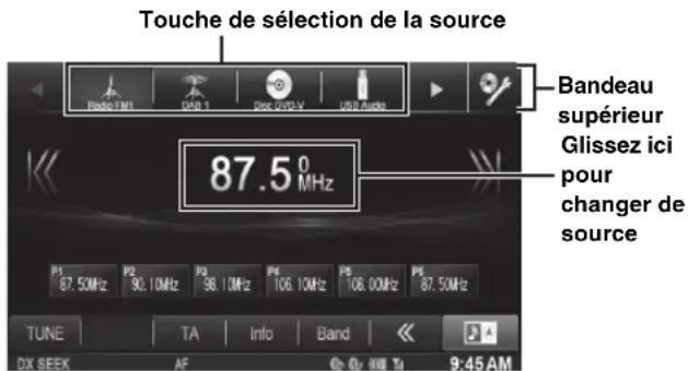 ALPINE X800DML - Changement de sources à l'aide du bandeau supérieur - 1