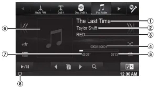 ALPINE X800DML - Exemple d'affichage pour I'ecran principal d'un iPod/ iPhone (mode d'information) - 1