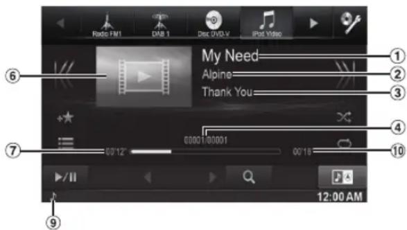 ALPINE X800DML - Exemple d'affichage pour I'ecran principal d'un iPod/ iPhone (mode d'information) - 2