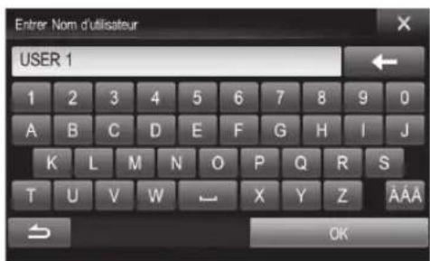 ALPINE X800DML - Saisissez le nom de l'utilisateur à l'aide du clavier, puis appuyez sur la touche [OK]. - 1