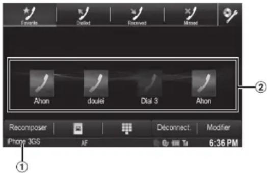 ALPINE X800DV - Exemple d'affichage de I'ecran du menu Telefonep - 1
